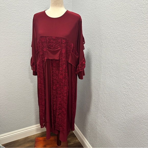 Zadie B'S Size 2X Women's Burgundy Long Sleeve Dress With Lace Details - Picture 1 of 6